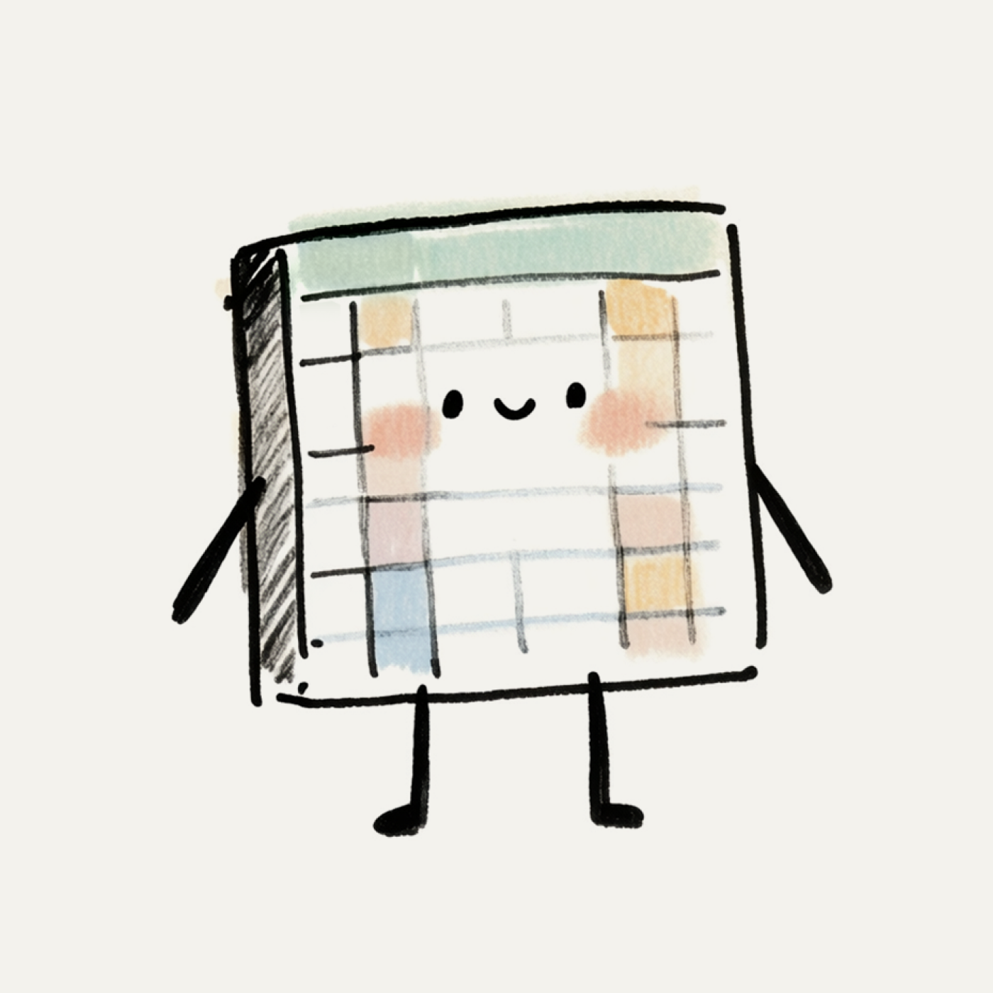 Mr. Cells, a hand-drawn smiling spreadsheet